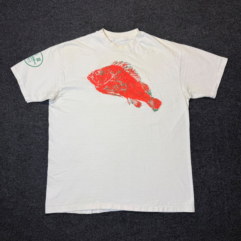 Vintage 1991 Squid Ink T-Shirt Mens XL White Fish Graphic Single Stitch 90s Tee